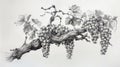 Twisted Vines: Captivating Pencil Drawing of Grape-Adorned Gnarled Vine