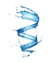 Twisted water splash stream in blue color isolated on a white background. Generative AI Royalty Free Stock Photo