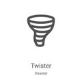 twister icon vector from disaster collection. Thin line twister outline icon vector illustration. Linear symbol for use on web and