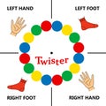 Twister spinner board, illustration. Game of physical skill Royalty Free Stock Photo