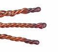 The twisting of copper electrical wires isolated on  white background. Royalty Free Stock Photo