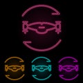 twisting drone color neon set. Simple thin line, outline vector of drones icons for ui and ux, website or mobile application