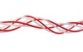 Twisting red and white strings