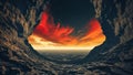 a twisting scene at the edge of a cliff, gazing into an endless abyss beneath a burning sky Royalty Free Stock Photo