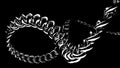 Twisting silver wide chain isolated on a black background, seamless loop. Design Monochrome abstract bended chain in