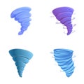Twisting tornado icons set cartoon vector. Natural disaster hurricane or storm