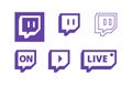 Twitch live gaming video broadcasting symbols, flat vector icon design.