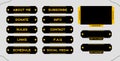 Twitch set of modern black-yellow gaming panels and overlays for live streamers. Design alerts and buttons for streaming. 16:9 and