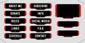 Twitch set of modern red-black gaming panels and overlays for live stream. Design alerts and buttons. 16:9 and 4:3 screen resoluti