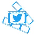 Twitter bird in cinema film, colors, isolated.