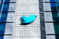 Twitter Bird logo on the headquarters building in downtown. Twitter is an American microblogging and social networking service