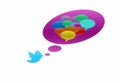 Twitter bird with speech bubble in various colors