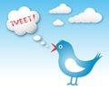 Twitter bird and text cloud with tweet Royalty Free Stock Photo