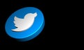 Twitter Button i3D Rendering isolated in black background.