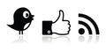 Twitter, Facebook, RSS black glossy icons set Royalty Free Stock Photo