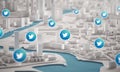 Twitter Icon Over Aerial View of City Buildings 3D Rendering