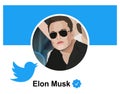 Twitter logo and Elon Musk`s Twitter profile photo