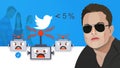 Twitter logo,Elon Musk and spam bots editorial illustration