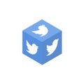 Twitter logo icon in 3D isometric cube shape. Twitter social media 3D logo icon Royalty Free Stock Photo