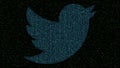 Twitter logo made of flashing hexadecimal symbols on computer screen. Editorial 3D rendering