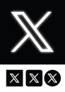 Twitter New X Neon Logo vs x.com. Novation Elon Musk. popular social media button