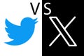 Twitter vs x.com. Novation Elon Mask. popular social media button icon, instant messenger logo of Twitter. Editorial vector