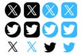 Twitter X new logo vcetor. X New Twitter icon. Set of Twitter new and old round and square logo. Twitter rebrand little bird to X Royalty Free Stock Photo