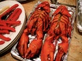 Two 3 pound lobsters set out for cooking