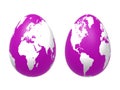 Two 3d eggs world in violet Royalty Free Stock Photo