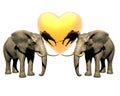 Two 3d elephant with red heart Royalty Free Stock Photo