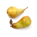 Two Abate Fetel pear with leaf, top view Royalty Free Stock Photo