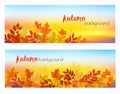 Two abstract autumn banners with colorful leaves