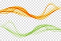 Two abstract color waves, transparent green and orange wavy wave flow design. Royalty Free Stock Photo