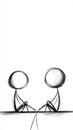 Two abstract figures sit facing each other, connected by a single line, AI
