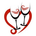 Two Abstract Glasses of Red Wine & Heart Royalty Free Stock Photo