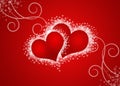 two abstract hearts in red background