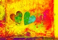 Two abstract hearts on the wall. Valentine`s Day. Royalty Free Stock Photo