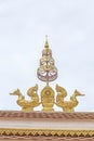 Two abstract sculpture golden swan on the roof in public temple