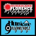 Two abstract vector mnemonic designs with rain and thunderstorm symbols of Hurricane Florence