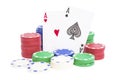 Two aces and lots of poker chips with clipping path Royalty Free Stock Photo