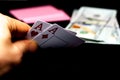 Two Aces Playing Cards in Male Player Hands. Royalty Free Stock Photo