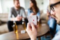 Two aces playing cards in male player hands Royalty Free Stock Photo