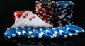 Two aces and poker chips, on a black background, with mappings Royalty Free Stock Photo
