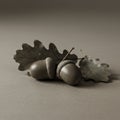 Two acorns resting on a flat surface, their textured caps partially covering the smooth Royalty Free Stock Photo