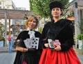 Two actresses pose for photos. Moscow City Day 871st anniversary celebration Royalty Free Stock Photo