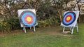 Two adjascent archery range bulls eye targets Royalty Free Stock Photo