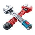 Two Adjustable Wrenches Crossed With Red And Silver Handles spanner tool Royalty Free Stock Photo