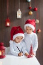 Two adorable boys, writing letter to Santa