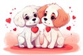 Two Adorable Cartoon Puppies Sharing a Tender Moment on Valentines Day