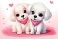 Two Adorable Cartoon Puppies Sharing a Tender Moment on Valentines Day